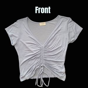 FREE KISSES Ruched Front Baby Blue Tee.